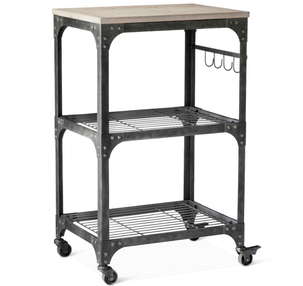 Rustic Threshold Franklin Microwave Kitchen Cart stock photo
