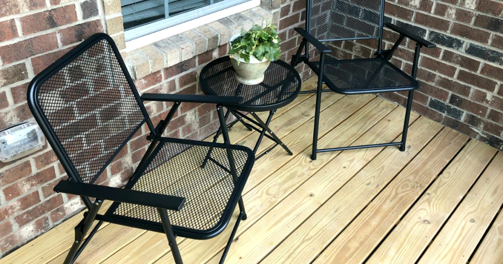 This Metal Folding Patio Table Set Is, Black Wire Mesh Patio Chairs