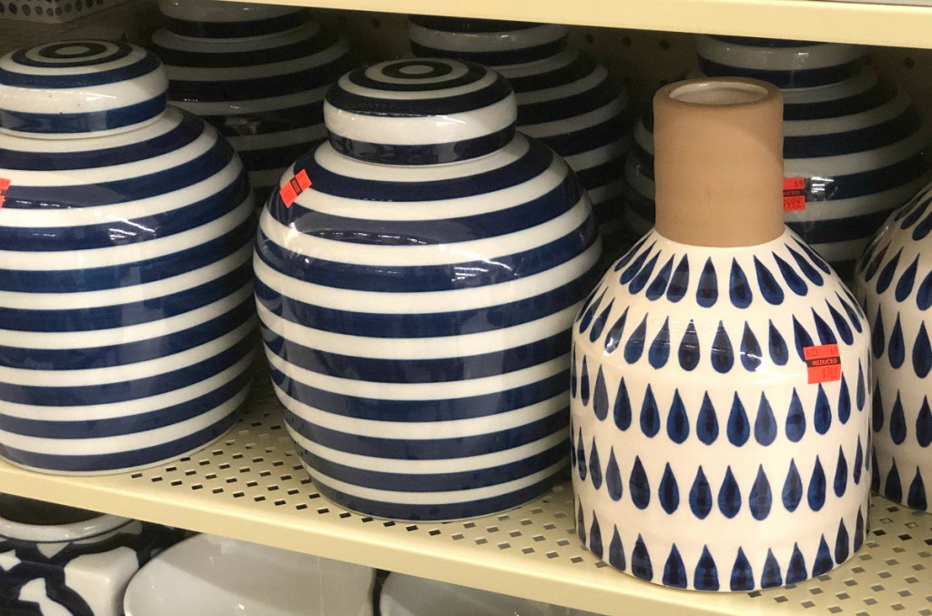 White & Blue Striped Canister