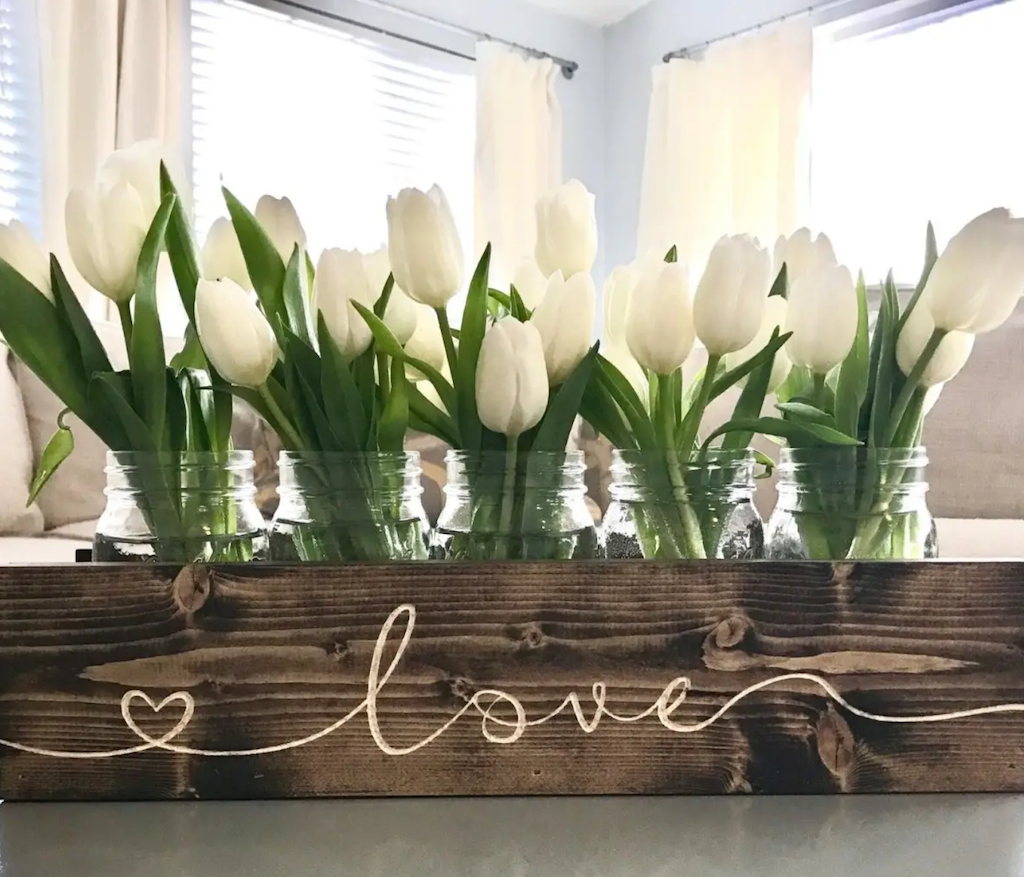 mason jar centerpiece with flowers