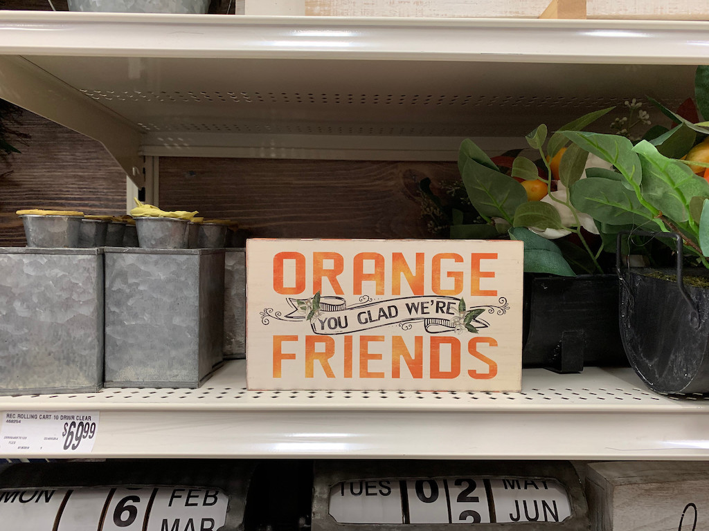 Orange You Glad We're Friends sign displayed at Michaels 
