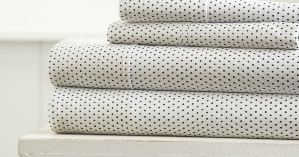 polka dot sheet sets folded up 