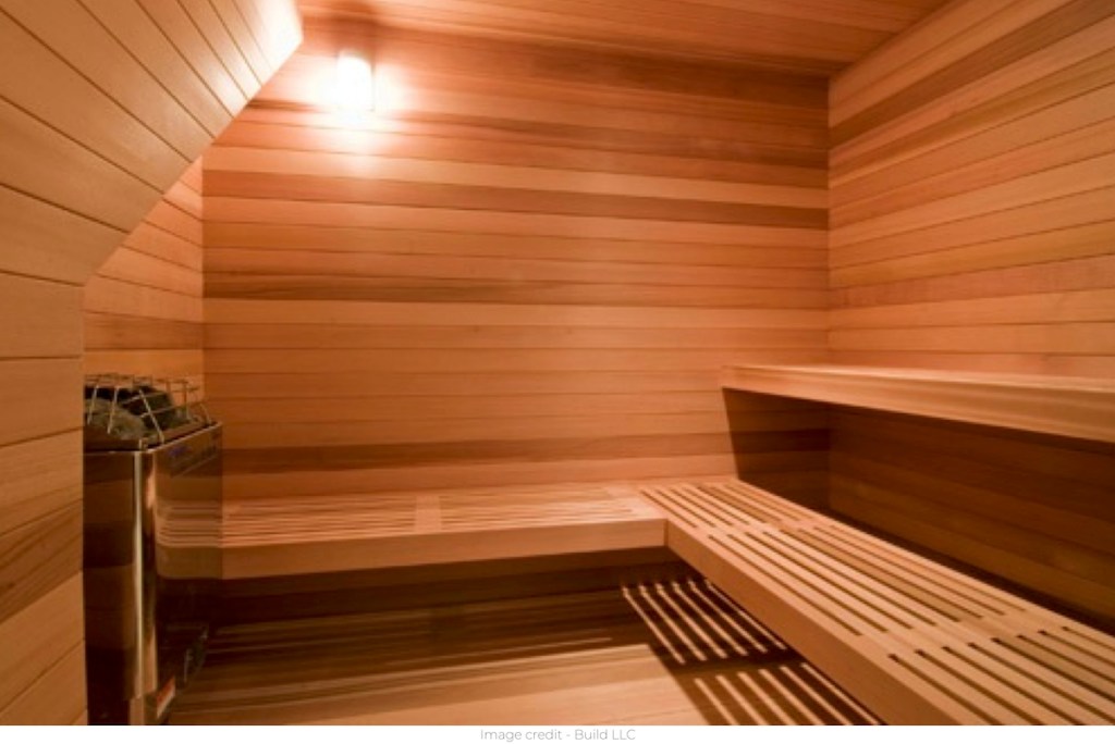 inside of steam sauna with light on
