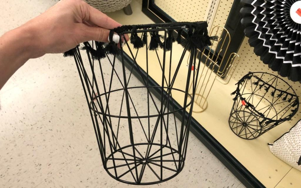Black Wire Basket With Fringe