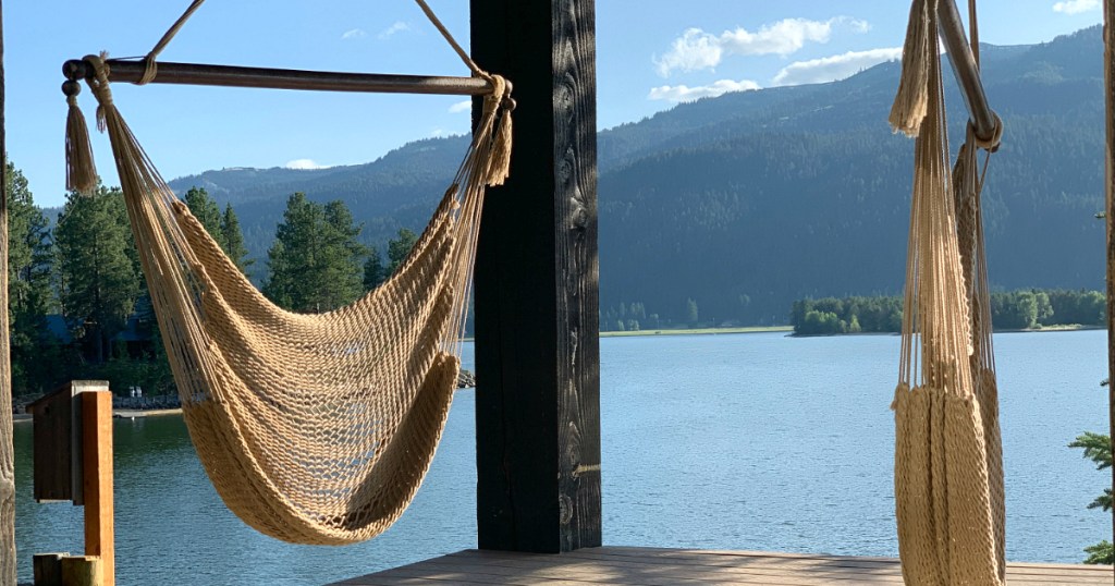 hanging hammock chair with view of the lake