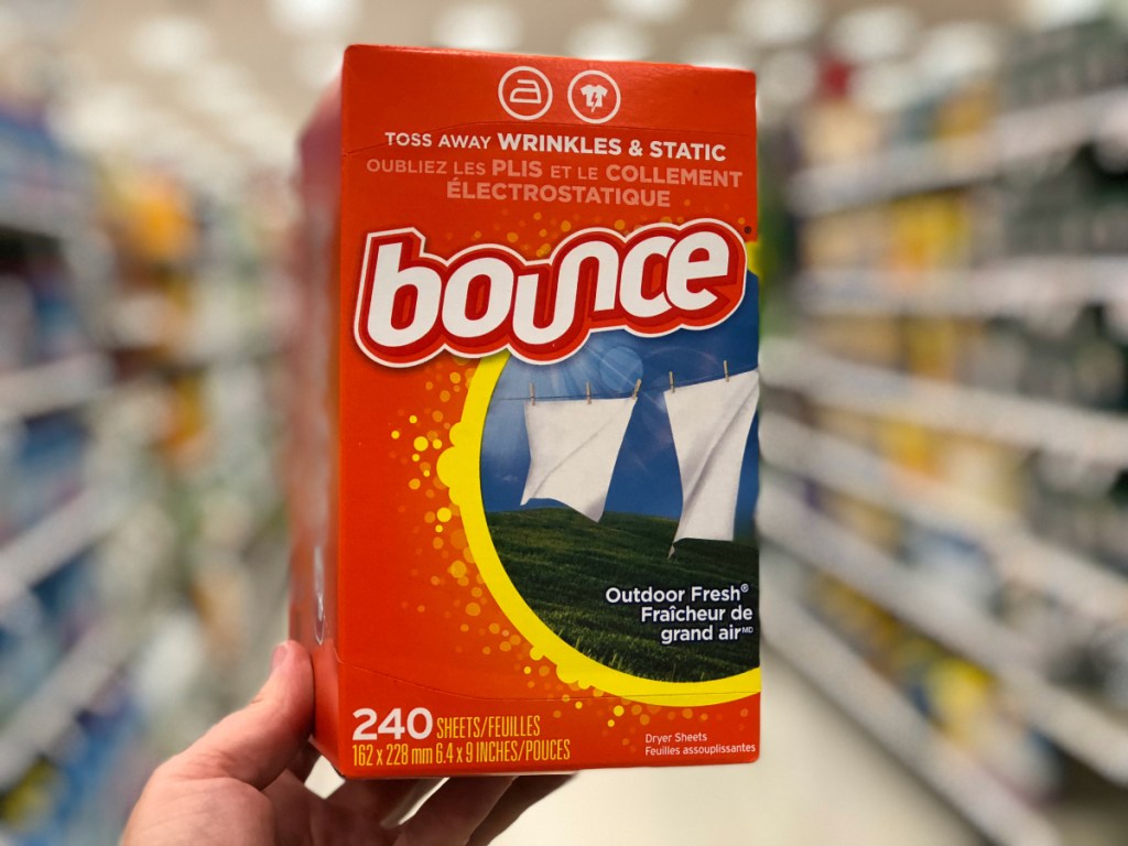 person holding Bounce Fabric Softener Sheets 240-count