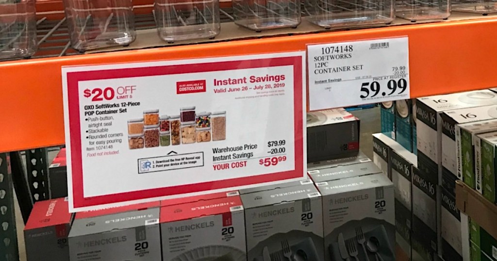 instant savings OXO containers sign at Costco 