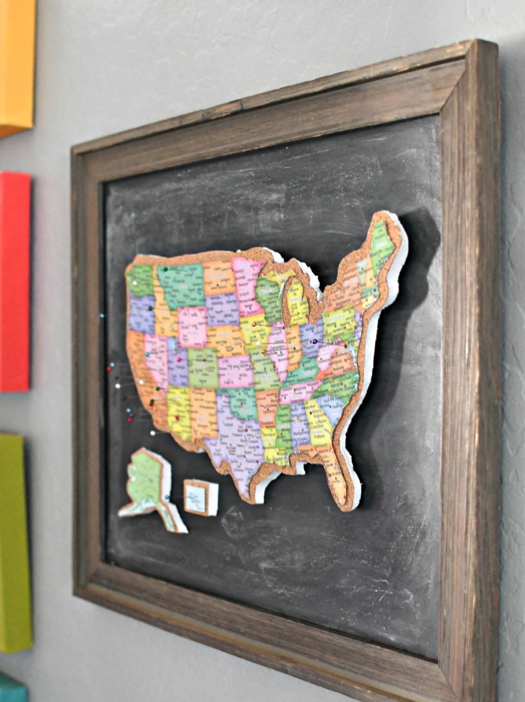 DIY Cork Board Map of US framed