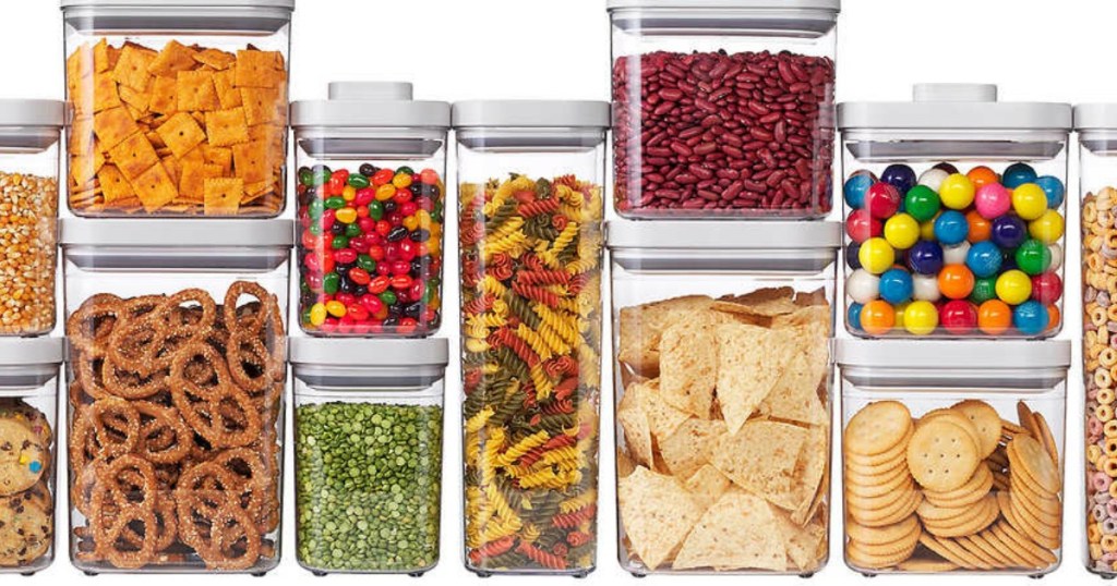 stackable containers fill with pantry essentials 