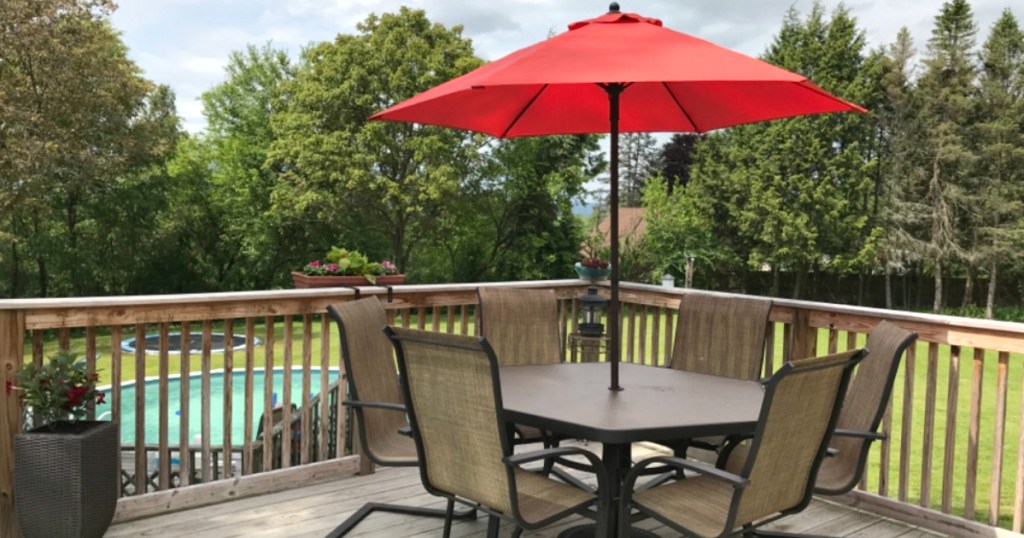 red Steel Patio Umbrella