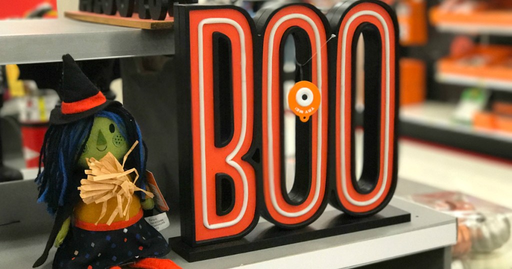 witch next to BOO tabletop decor at Target