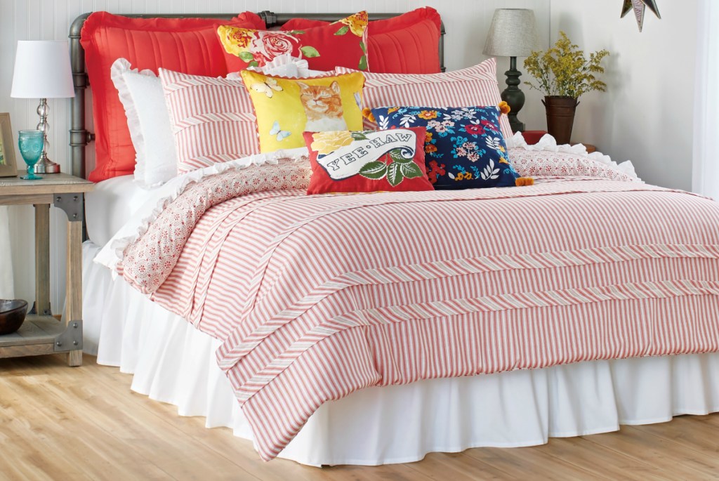 The Pioneer Woman Ticking Stripe Red Comforter