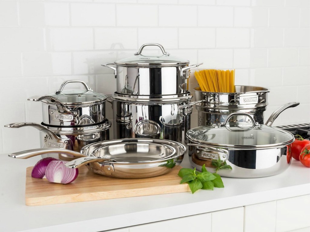 Viking 13-Piece Cookware set on kitchen counter