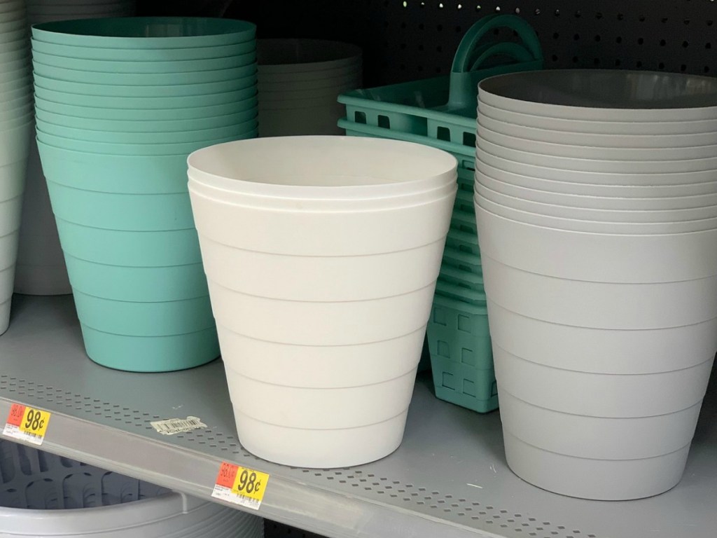 Mainstays trash bins on store shelf