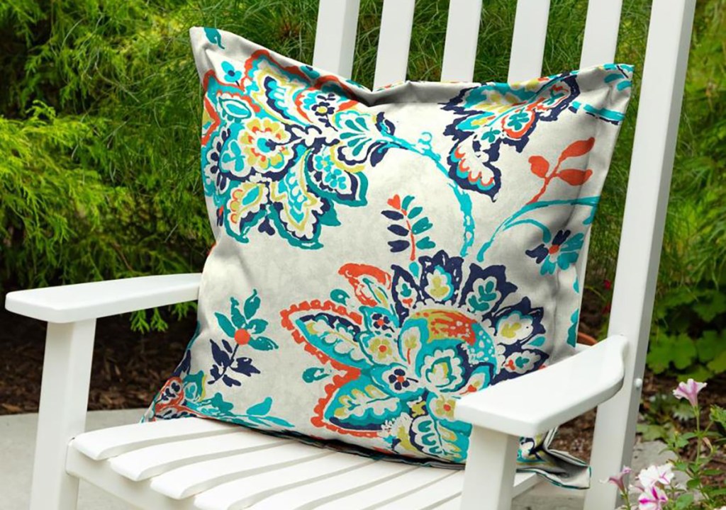 allen + roth floral pillow on rocking chair