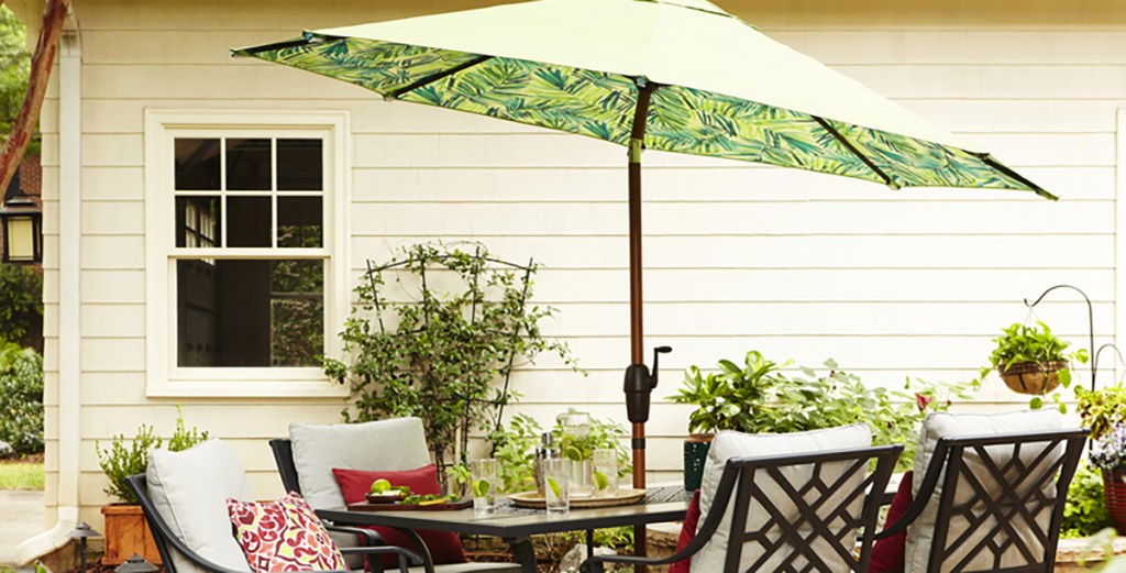 Allen roth teal green stripe market 9 ft patio umbrella Huge Patio Clearance Sale At Lowe S Up To 75 Off Decor