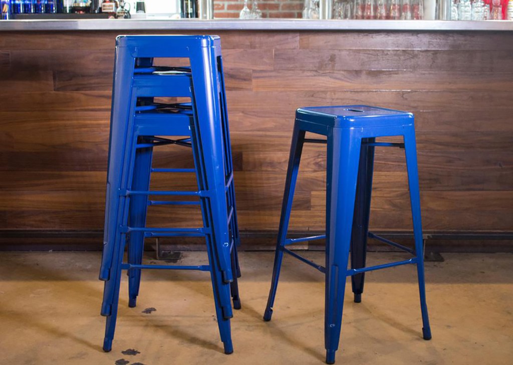 amerihome blue stools at the bar