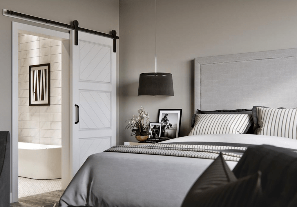 sliding barn door in master bedroom 