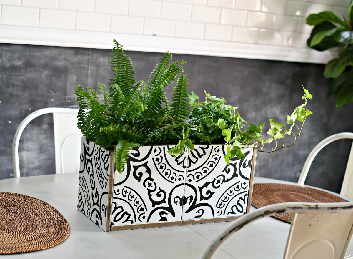 easy diy planter with decorative tiles on a dining room table