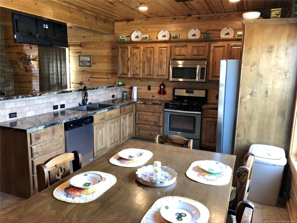 kitchen in house with fishing hole