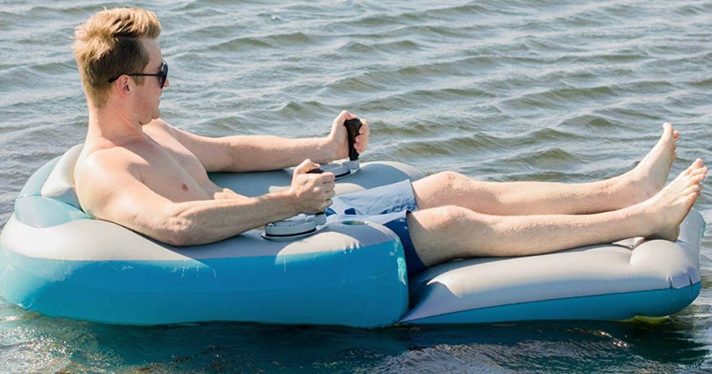 motorized pool lounger in lake 