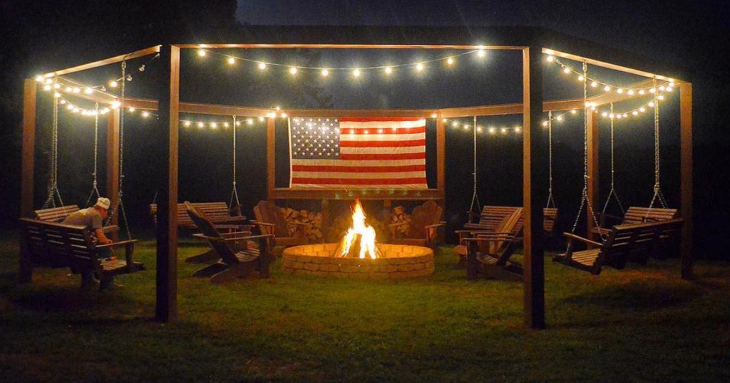 outdoor oasis at night with lights