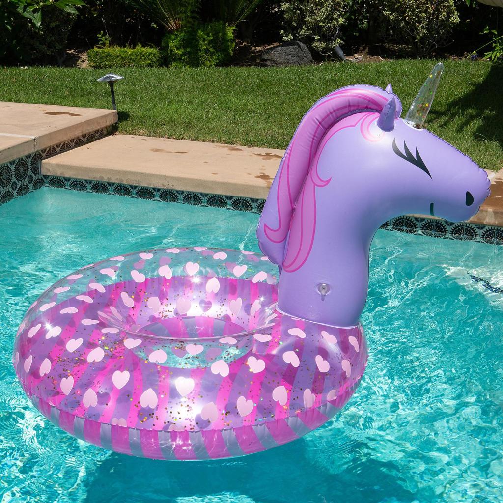 Purple Unicorn Pool Float in pool 