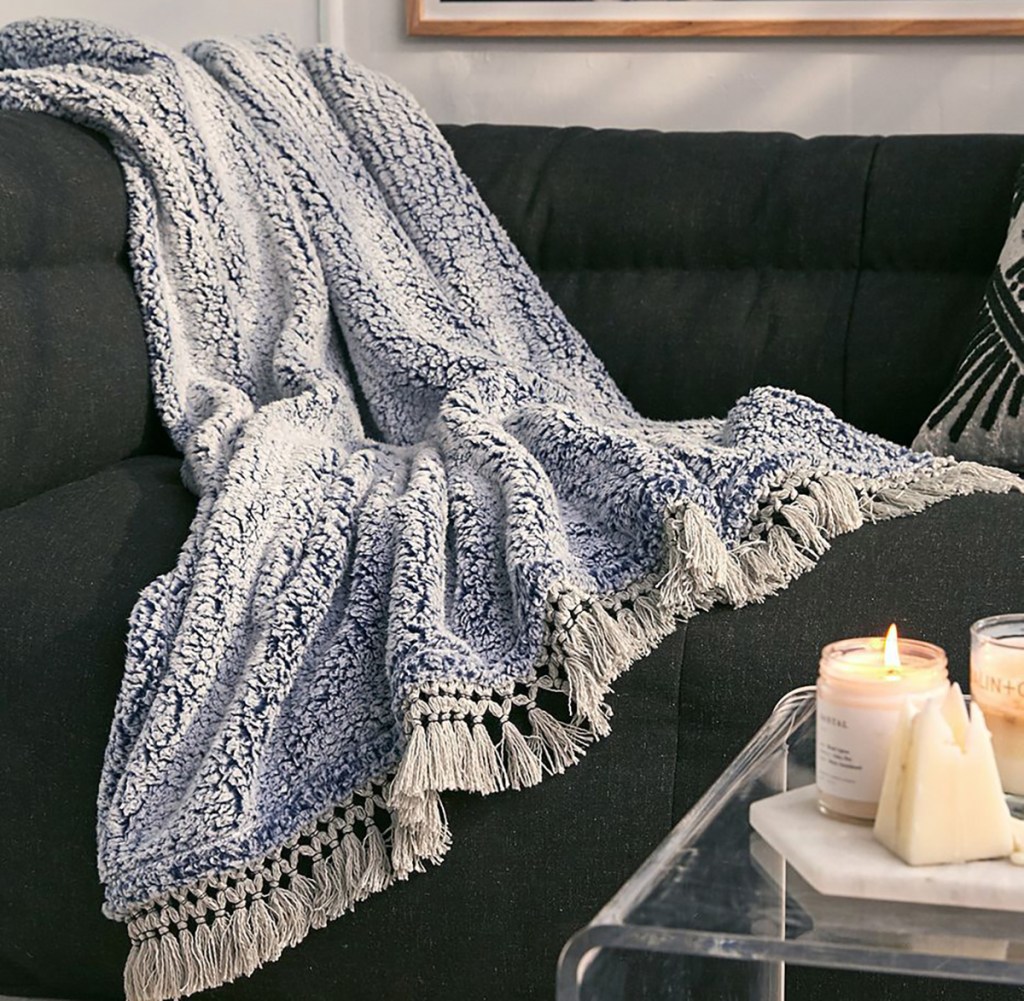 urban outfitters blue fringe throw blanket