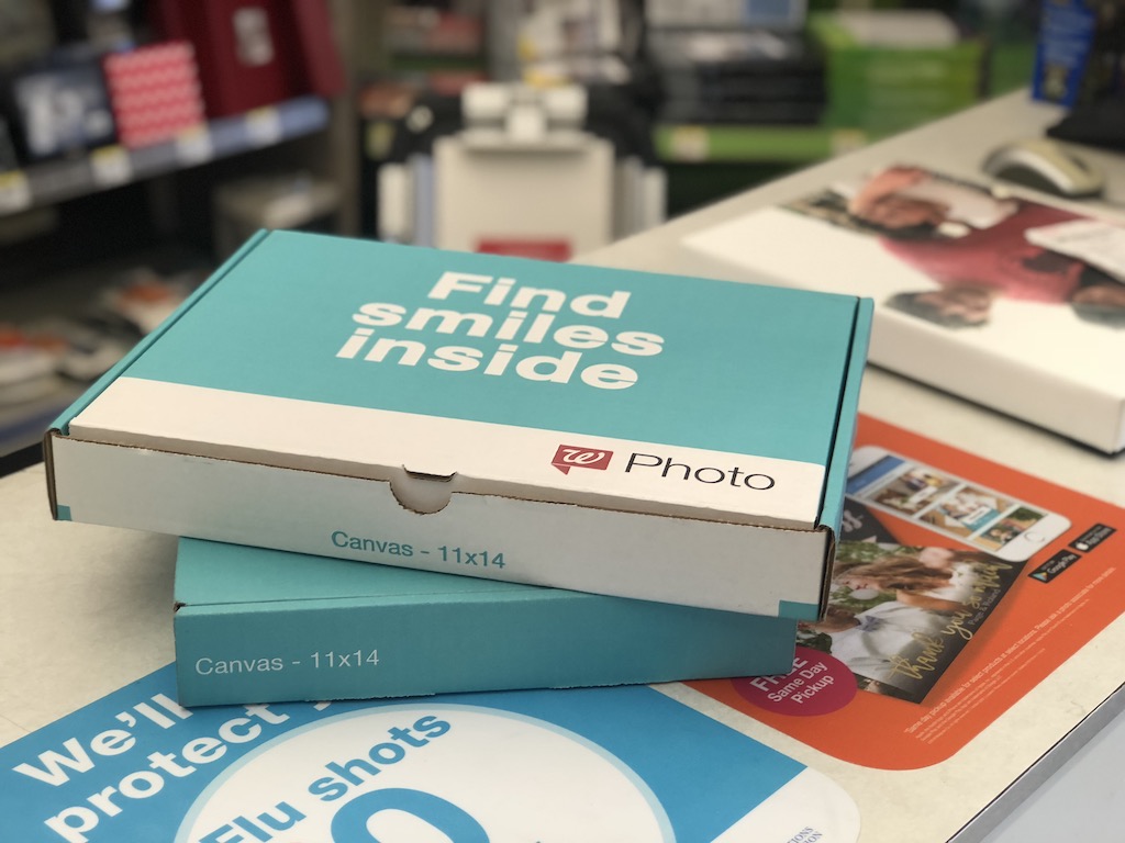 walgreens photo canvas boxes on counter 