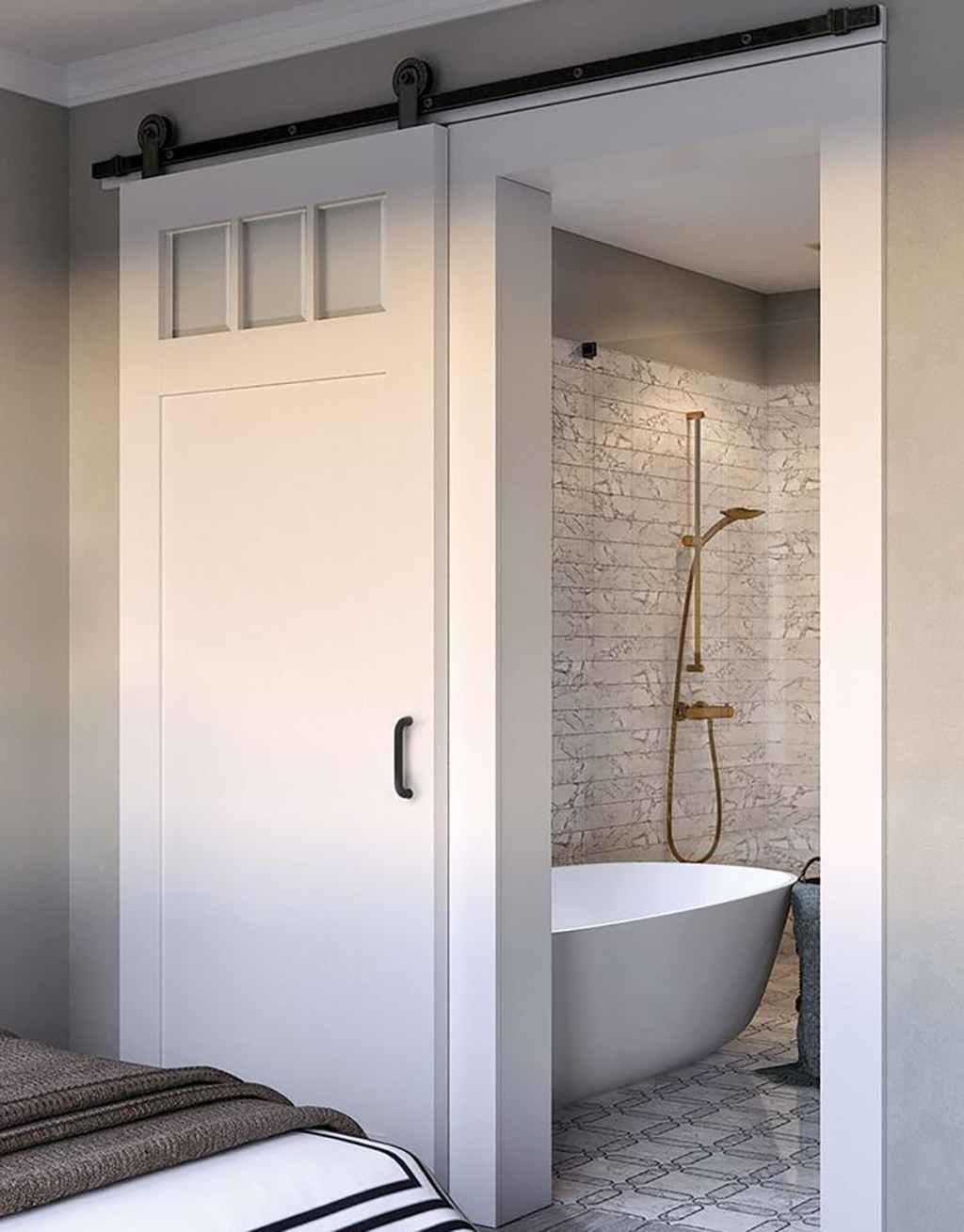 jeff lewis barn door on bathroom