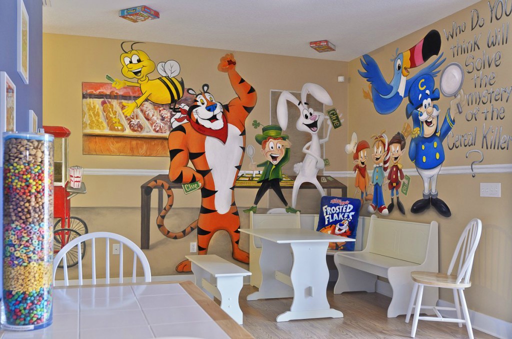 kitchen featuring cereal characters