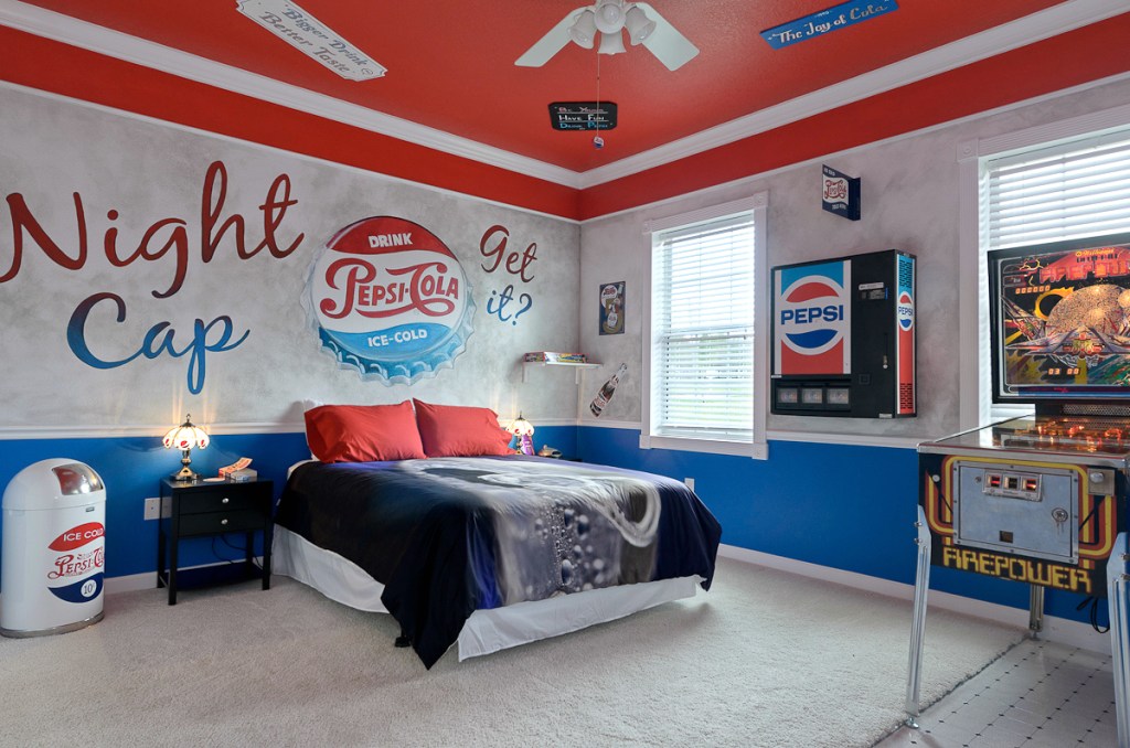 bedroom with Pepsi theme