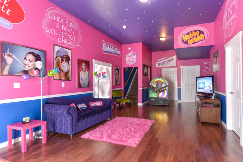 pink and purple room with gum theme