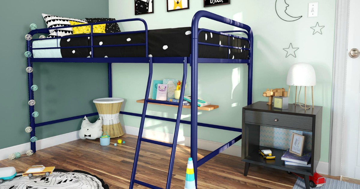 metal loft bed in kids bedroom 