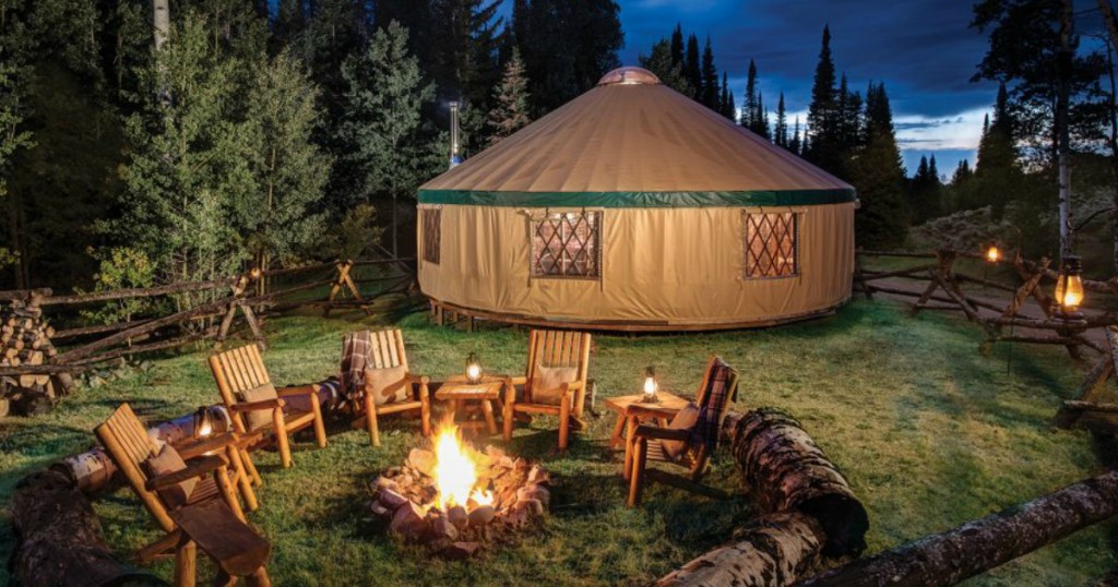 Yurt home in yard