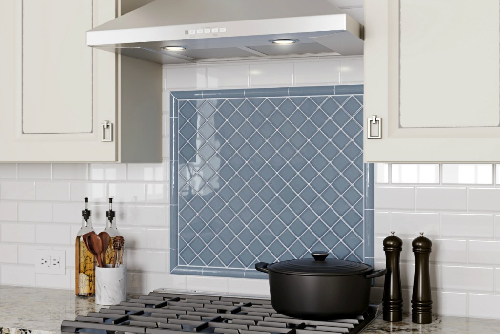 blue wall tiles in kitchen