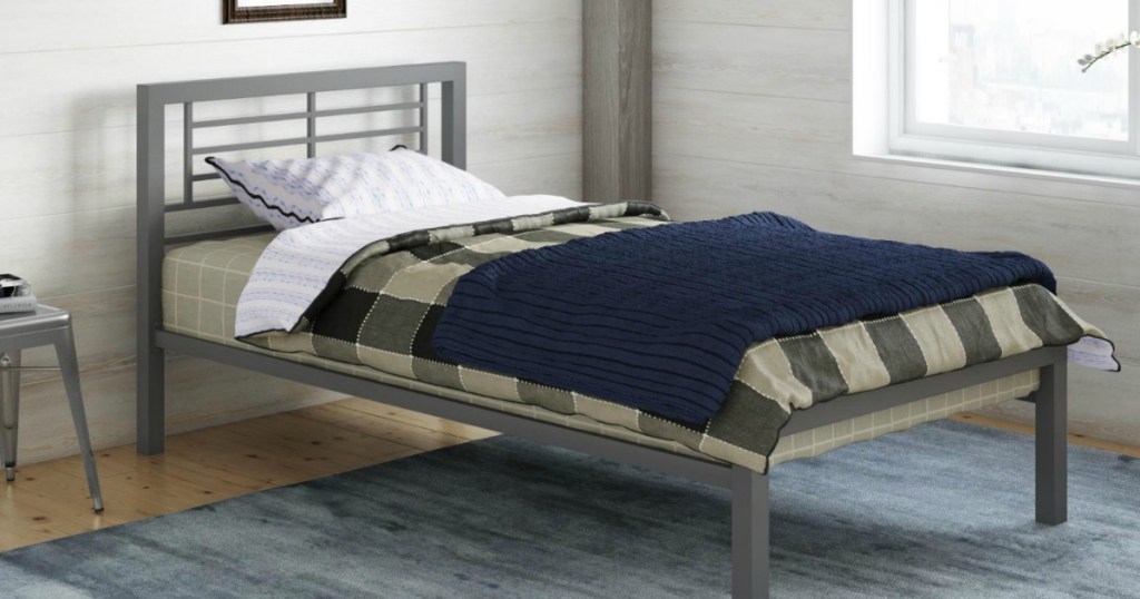 metal twin platform bed in kids bedroom