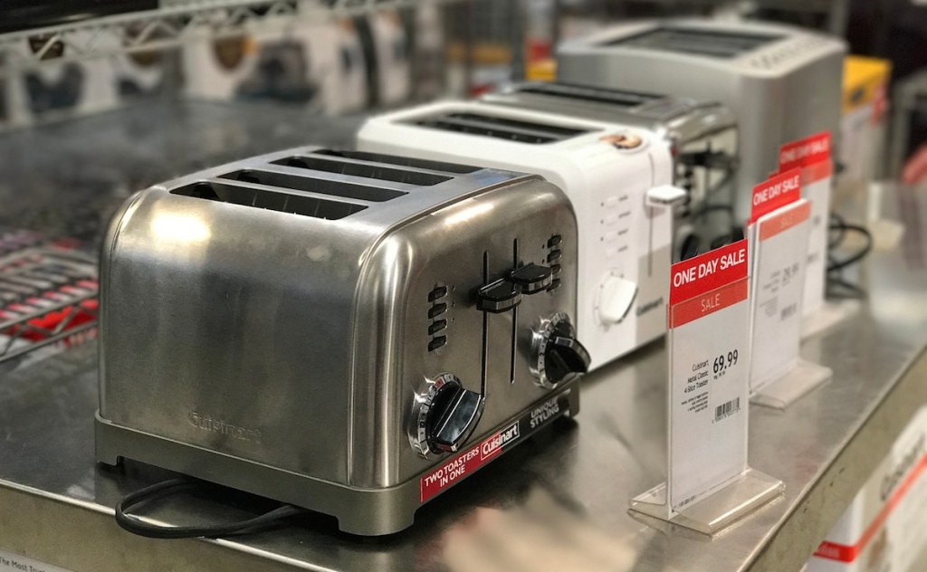 line of new toasters in store 