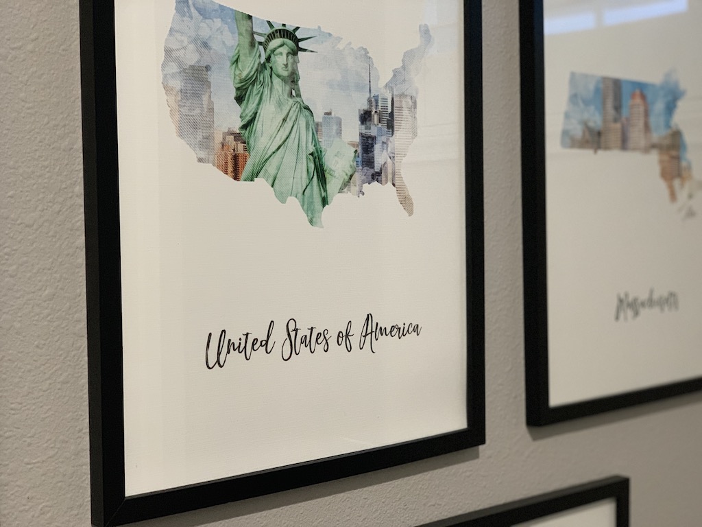 watercolor map prints of united states 