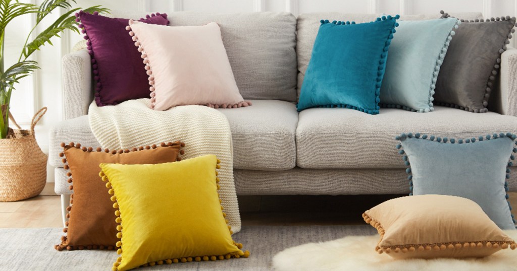 velvet pom pom pillow covers